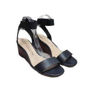 Sole Society Women's Kiah Leather Ankle Strap Wedge Sandals Black Size 9M / 40